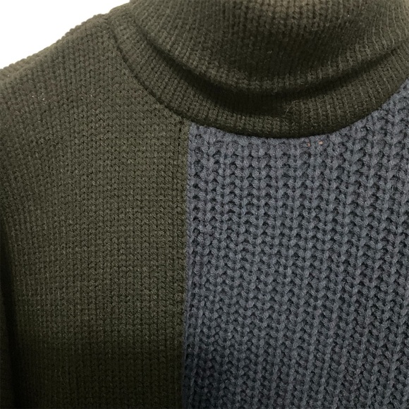 Topshop Chunky Knit Colourblock Navy Black Turtleneck Small - Picture 3 of 6